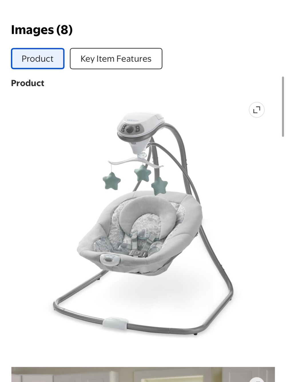 Soothing Gray Baby Swing with Star Mobile